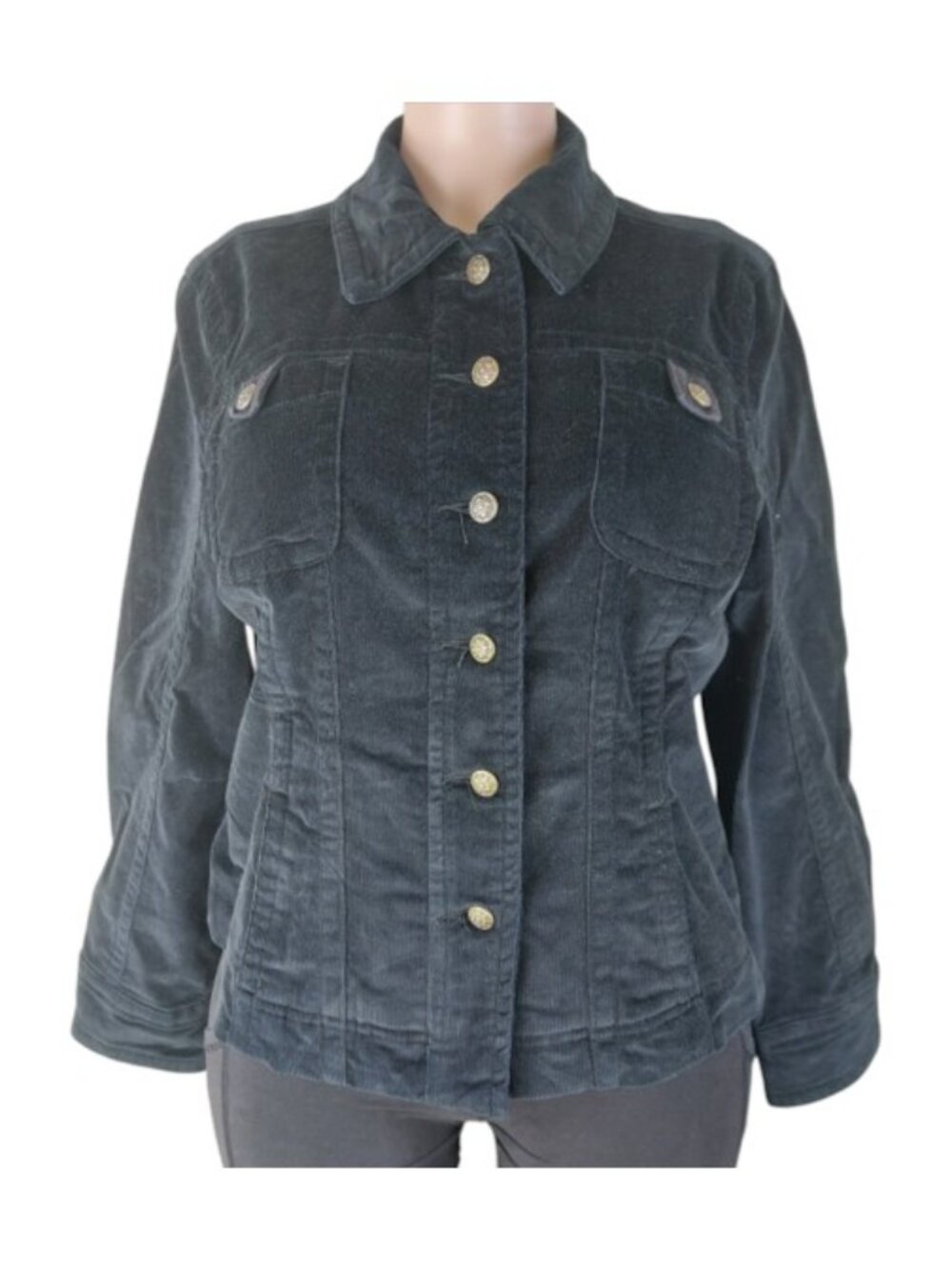 Macy's Women's Black Corduroy Long Sleeve Button-Front Basic Jacket Size L